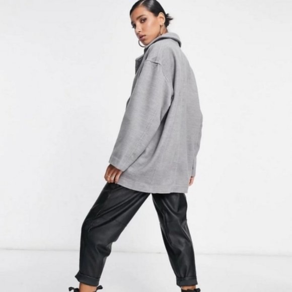 Free People Hannah oversized pea coat grey size large nwot - Picture 11 of 15